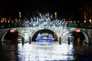 Tour image of Amsterdam Light Festival: 90-min Extended Traditional Cruise with Optional Wine & Snackbox